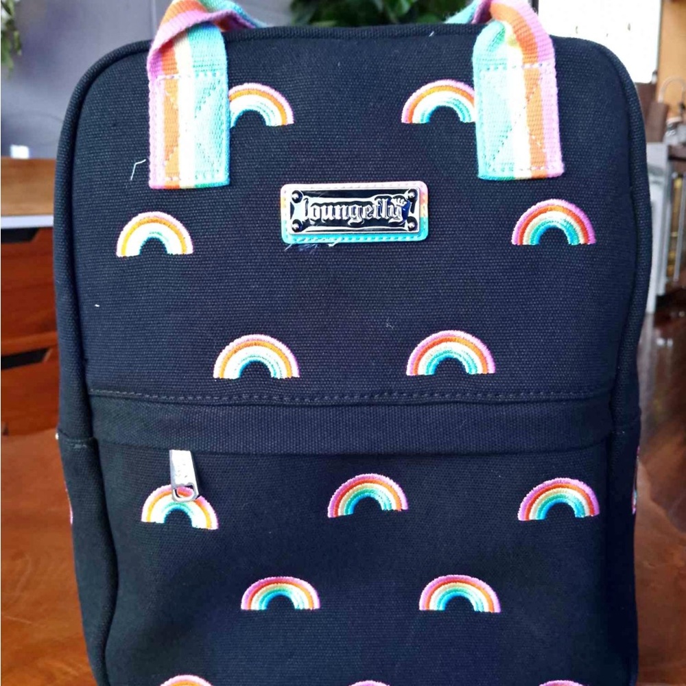 Loungefly Black Mini Backpack with Rainbow Embroidery